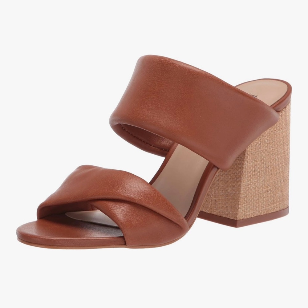 Steve Madden Stacked Block Heel Sandal Brown Size 10  Grasscloth Twist Leather